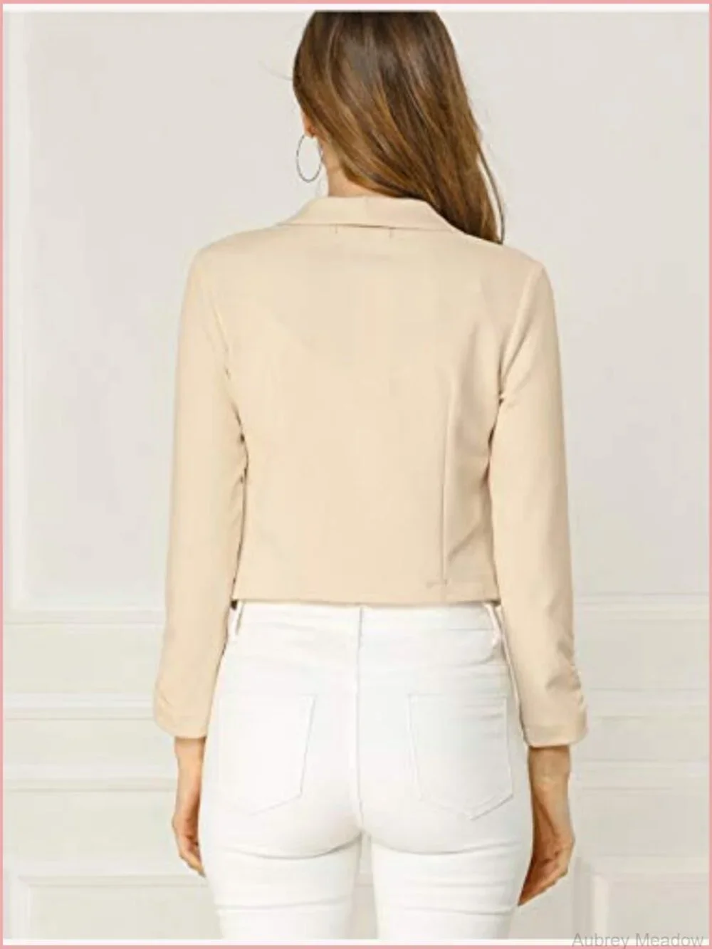 Notched Lapel Ruched Sleeve Cropped Blazer Women Business Work Jacket